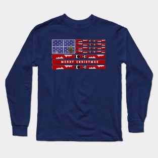 [Merry Christmas] Skis and USA flag Long Sleeve T-Shirt